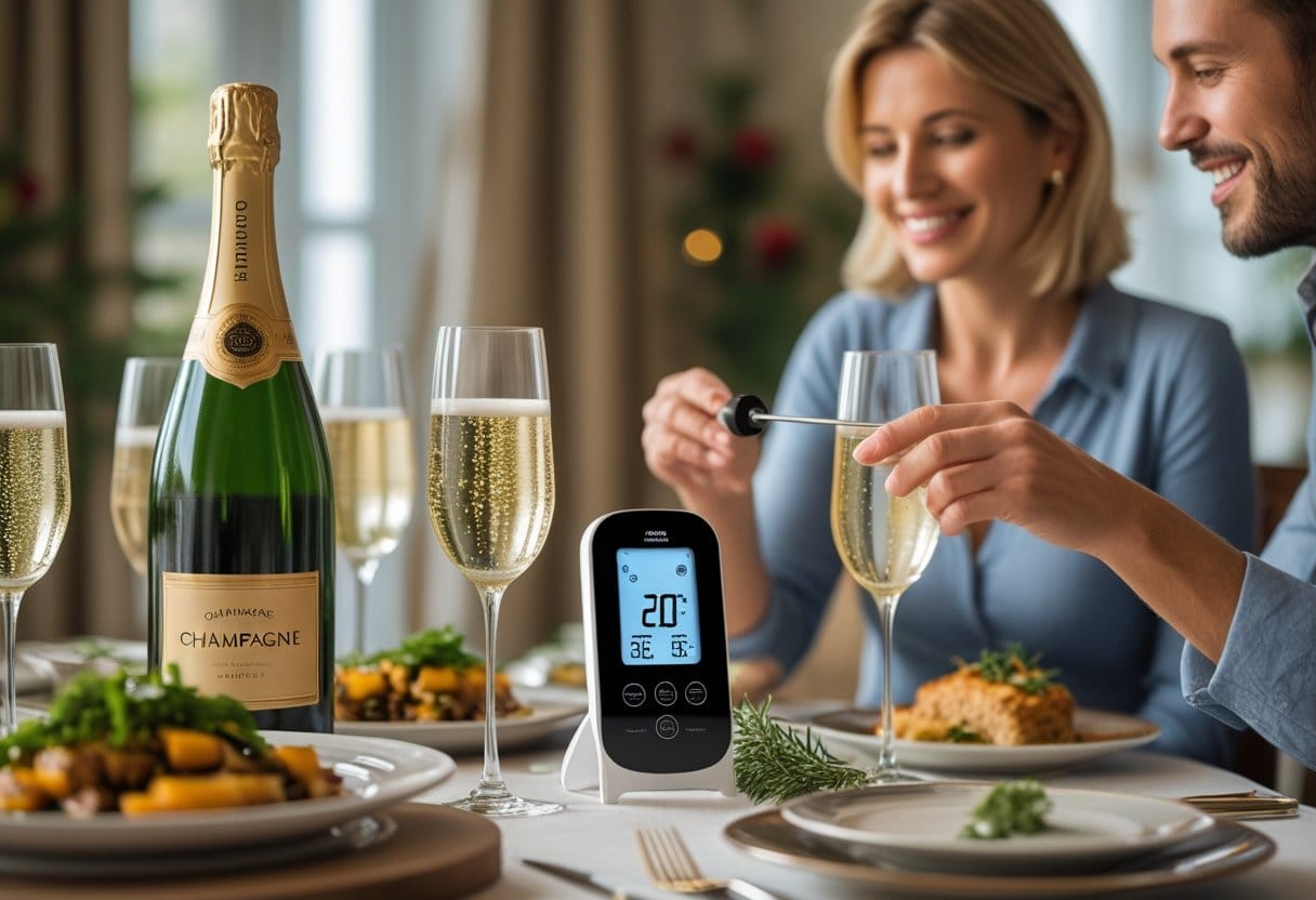 Perfekt til fest alkoholfri champagne og trådløst madlavningstermometer til den ultimative middag